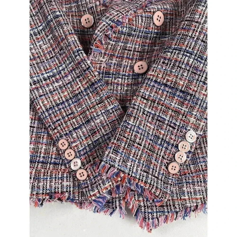 Veronica Beard Theron Double Breasted Tweed Jacket Blazer Frayed Trim Size 2 - Picture 9 of 12